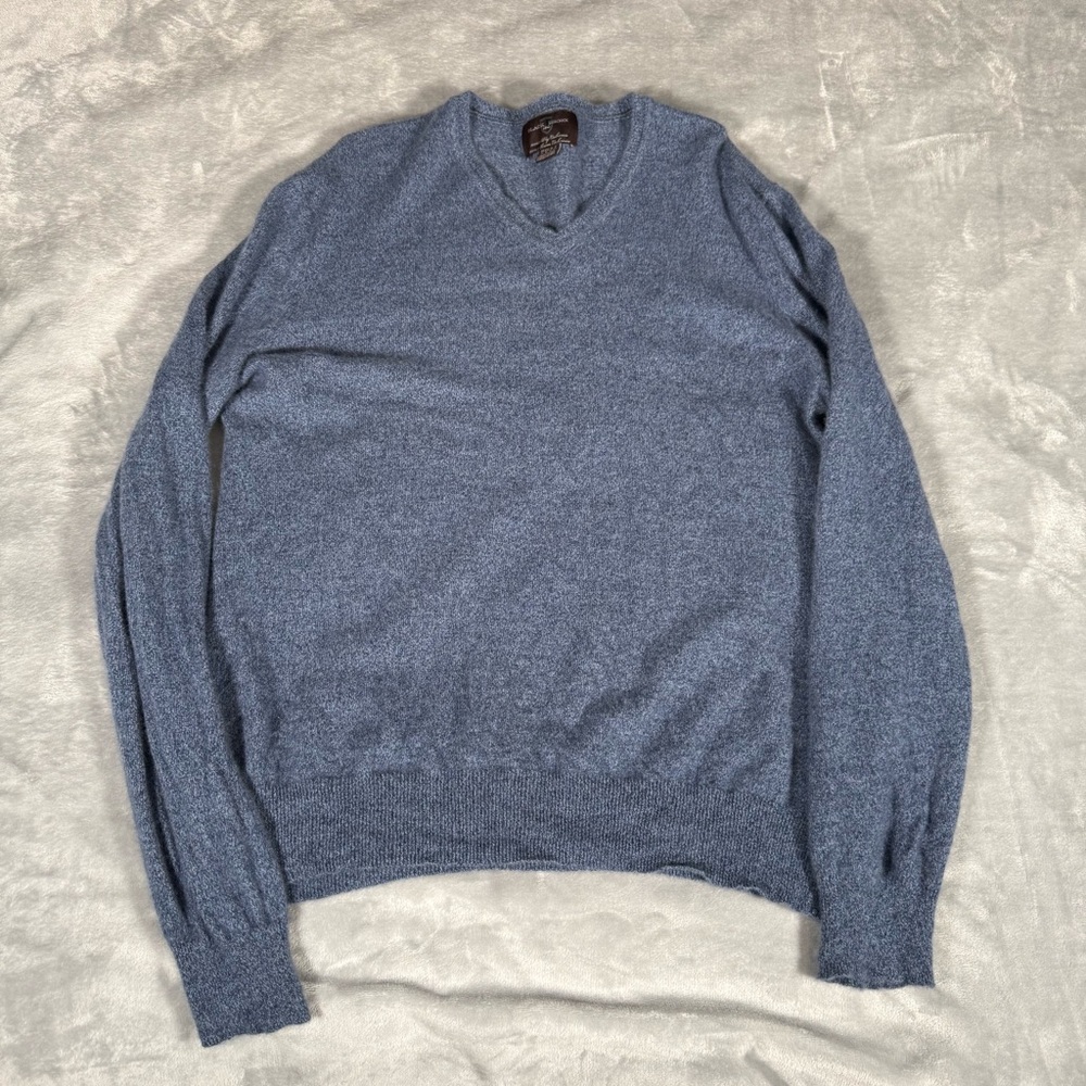 Black Brown 1826 2 Ply Cashmere Sweater Mens XL (Fits L) V Neck Preppy Knit Blue